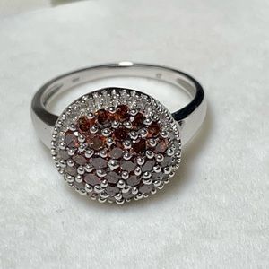10K White Gold Red Diamond Pave Cluster Ring Size 7